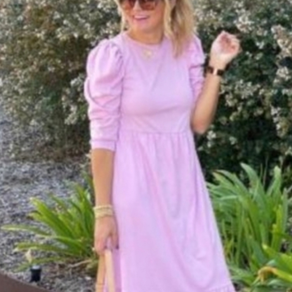 NWOT Who What Wear Orchid Puff Sleeve TIERED MAXI DRESS Pastel Size L W/POCKETS